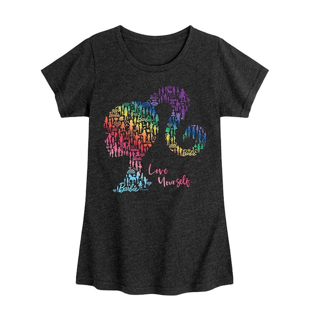 Barbie Dark Heather Charcoal Rainbow Silhouette Tee - Youth Small